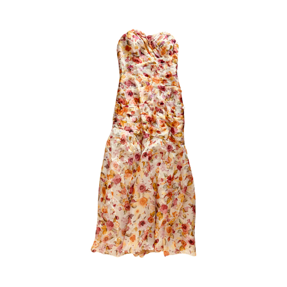 DRESSING Floral Strapless Corset Midi Dress